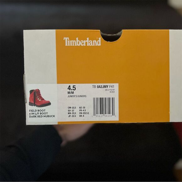 Timberland Kids 6-Inch Field Boot Red Nubuck Size 4.5 Casual Lace-Up - Picture 8 of 8